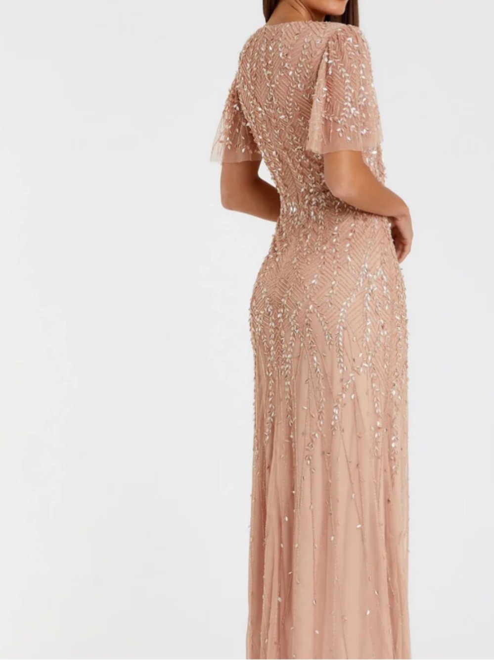 💜#39 BNWT MAC DUGGAL Embellished Blush V-Neck Evening Gown 35109 - Picture 3 of 9